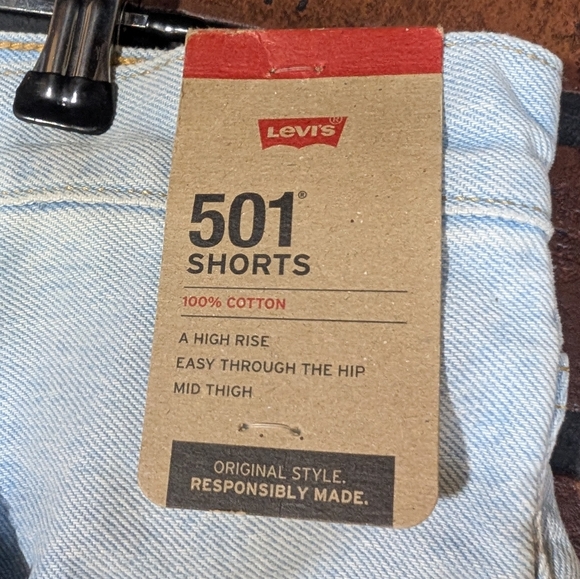 Levi's 501 High Rise Mid Thigh Distressed Button Fly Denim Shorts NWT 31 - Picture 5 of 15